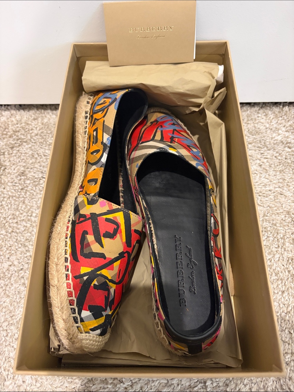 Burberry Multicolor Graffiti Canvas Espadrille Flats